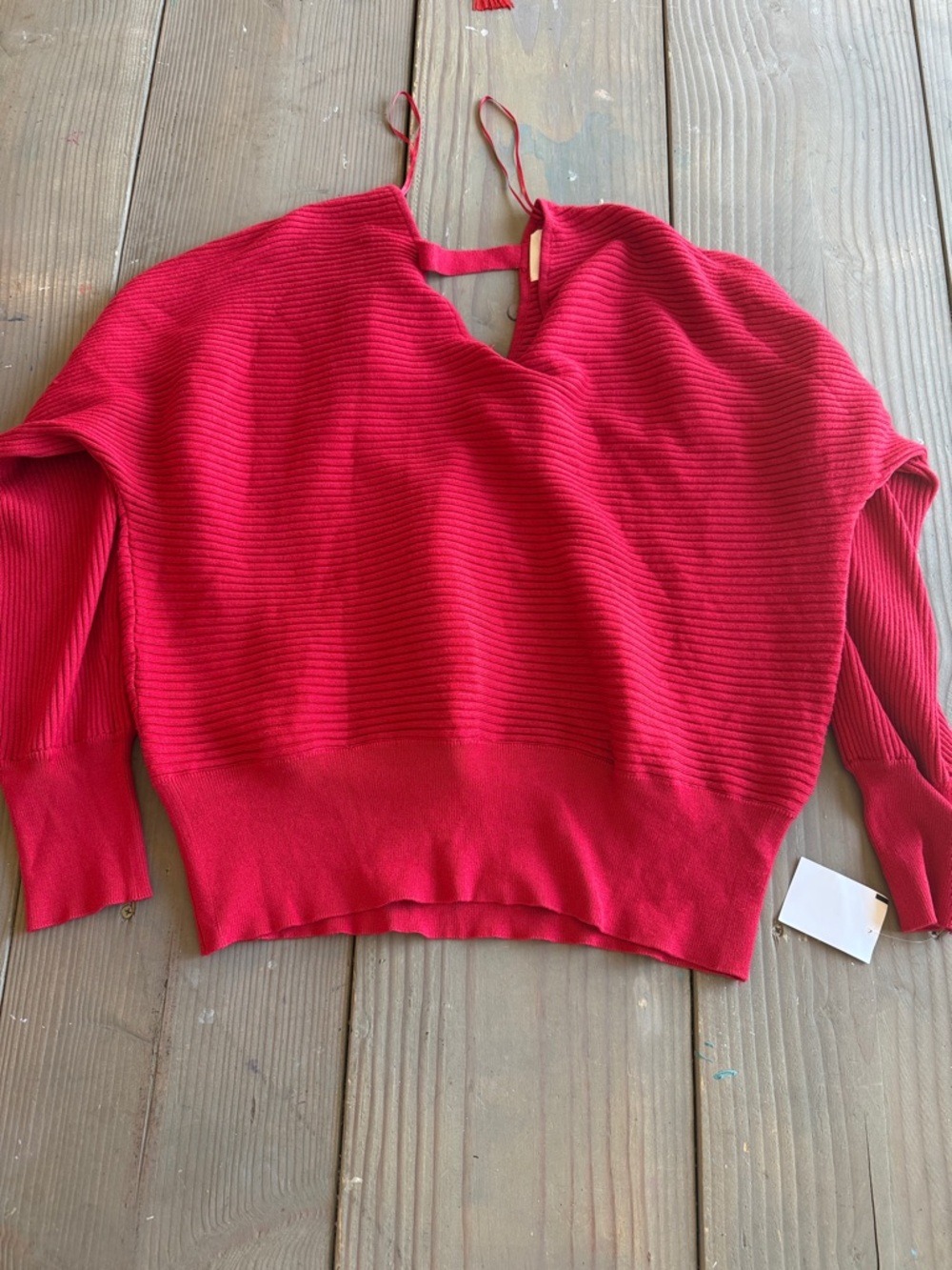 Vibrant Crimson Ribbed V-Neck Women's Sweater